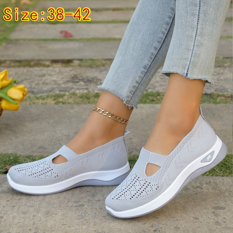 Size 38-42 Women's gray running shoes single shoes ladies' casual shoes girls' athletic mesh shoes Mom gym shoes sneaker students Yoga shoes driving shoes