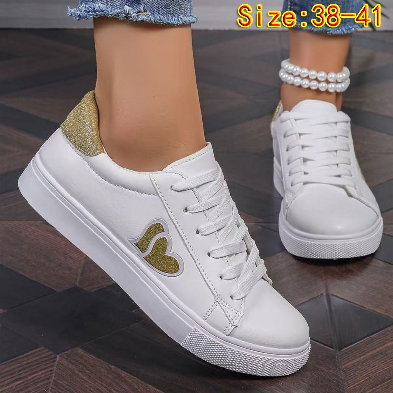 Size 38-41 Women's PU artificial leather shoes ladies white shoes girls simple casual shoes students shoes running shoes  sports shoes Athletic