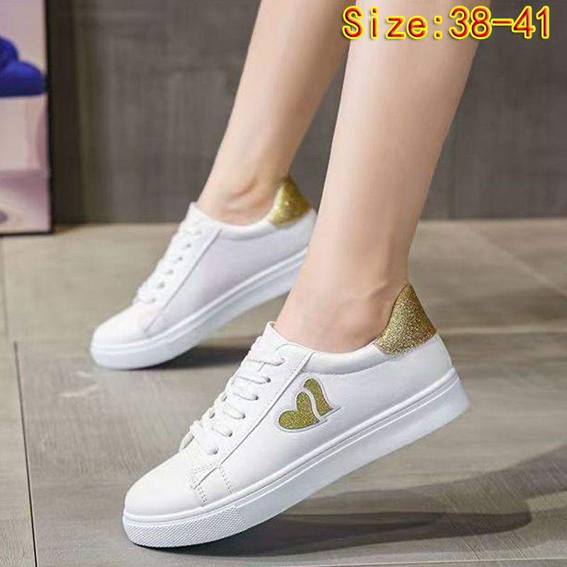 Size 38-41 Women's PU artificial leather shoes ladies white shoes girls simple casual shoes students shoes running shoes  sports shoes Athletic
