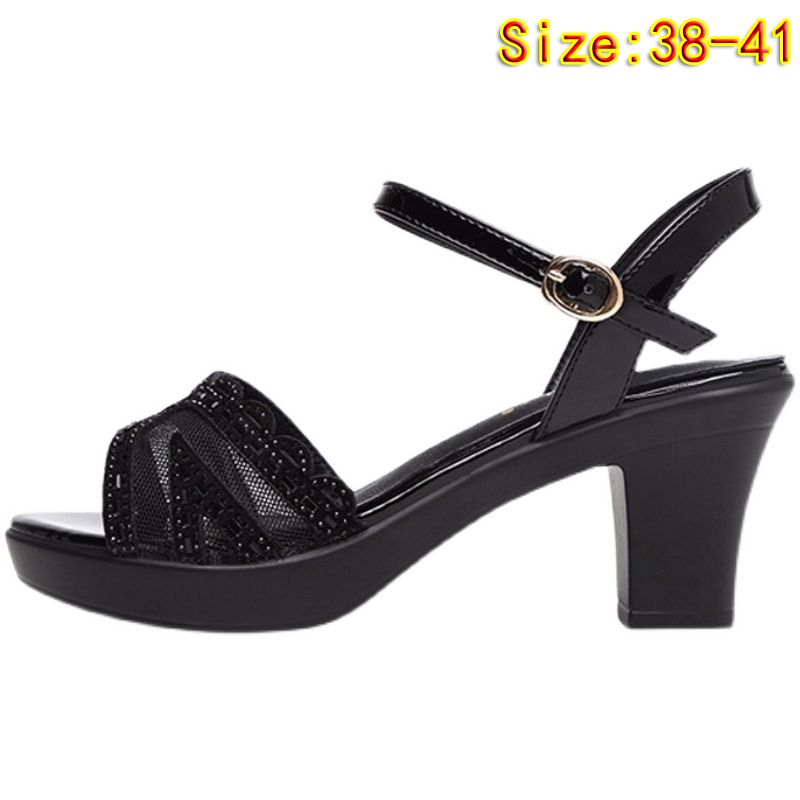 Size 38-41 ladies fashion fish mouth shoes medium heels women's single button sandals shoes girls chunky heel sandal