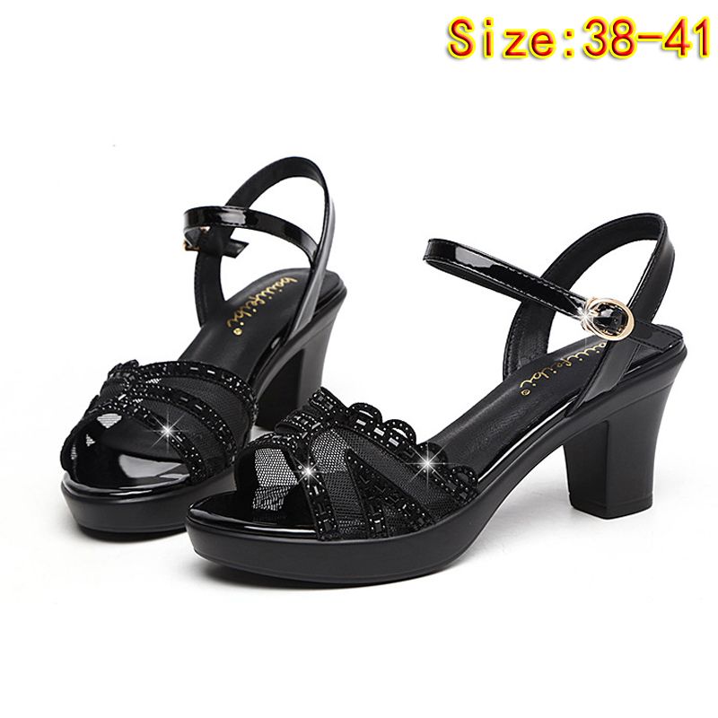 Size 38-41 ladies fashion fish mouth shoes medium heels women's single button sandals shoes girls chunky heel sandal