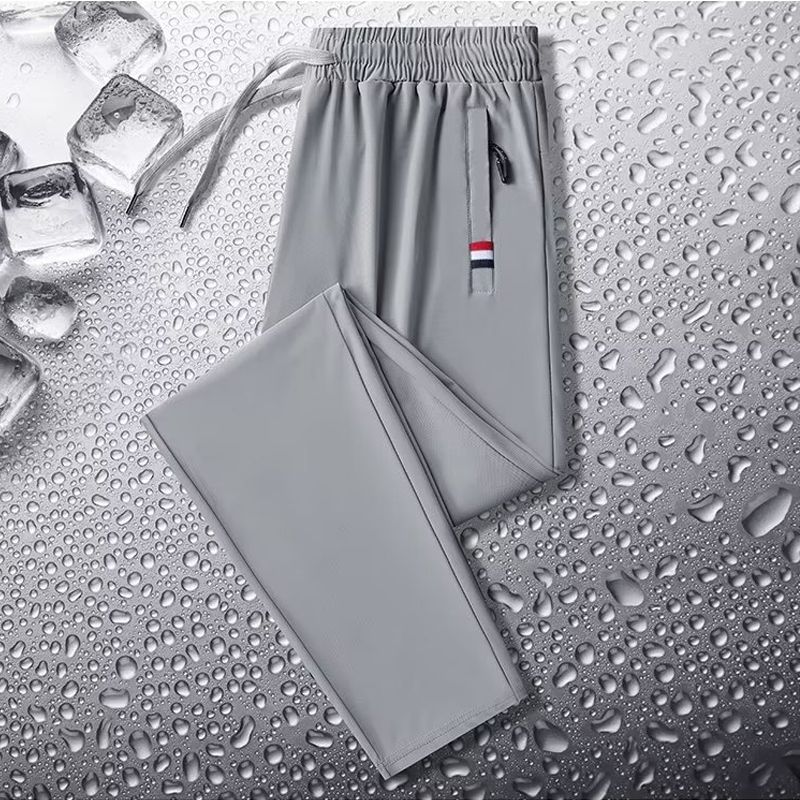2PC black+grey men's&women's clothes thin ice silk pants students clothing boys loose straight leg sweatpants trousers long casual pants sports pants