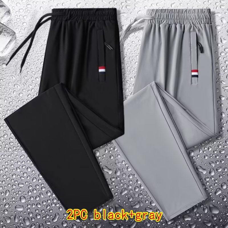 2PC black+grey men's&women's clothes thin ice silk pants students clothing boys loose straight leg sweatpants trousers long casual pants sports pants