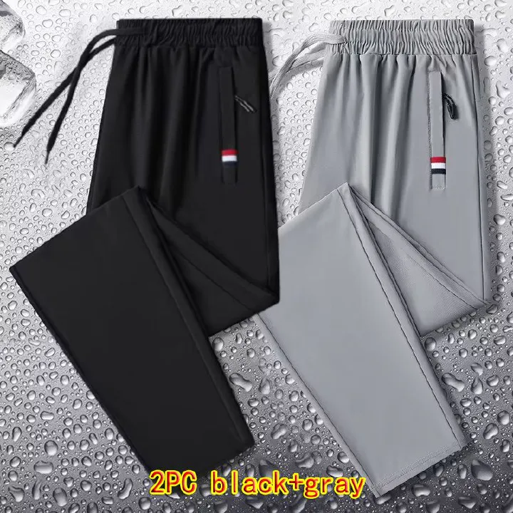 2PC black+grey men's&women's clothes thin ice silk pants students clothing boys loose straight leg sweatpants trousers long casual pants sports pants