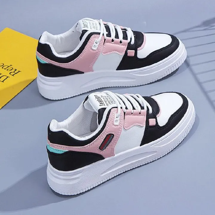 Women's PU artificial leather shoes ladies running shoes students white shoes girls board shoes athletic shoes flat fashion casual sports shoes