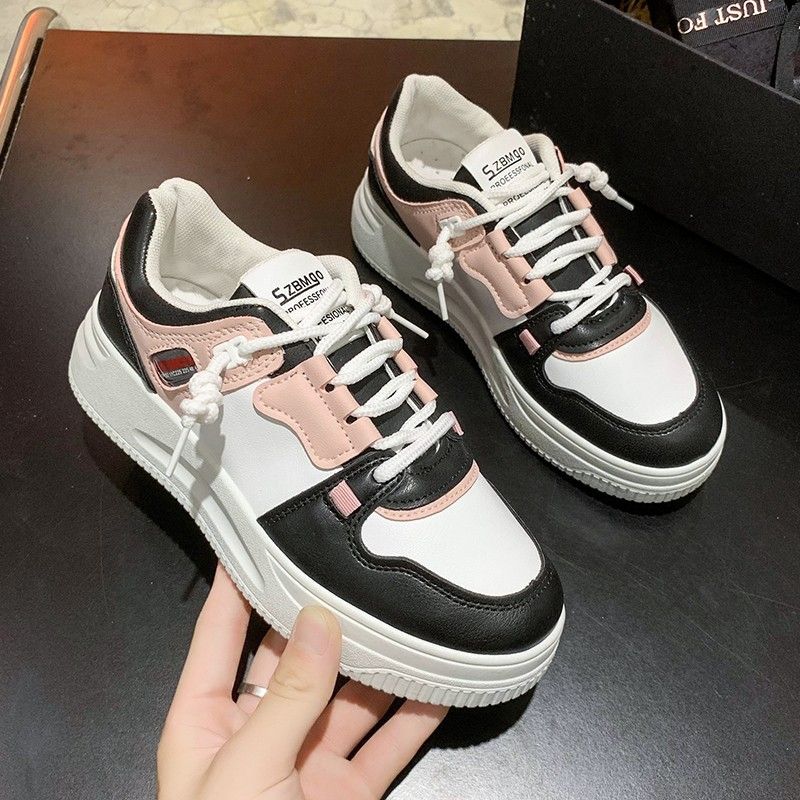 Women's PU artificial leather shoes ladies running shoes students white shoes girls board shoes athletic shoes flat fashion casual sports shoes