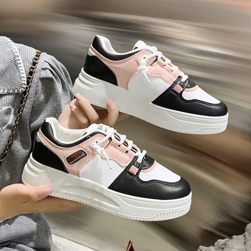 Women's PU artificial leather shoes ladies running shoes students white shoes girls board shoes athletic shoes flat fashion casual sports shoes