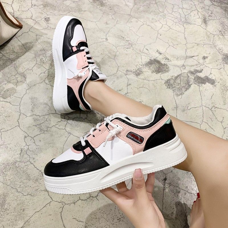 Women's PU artificial leather shoes ladies running shoes students white shoes girls board shoes athletic shoes flat fashion casual sports shoes