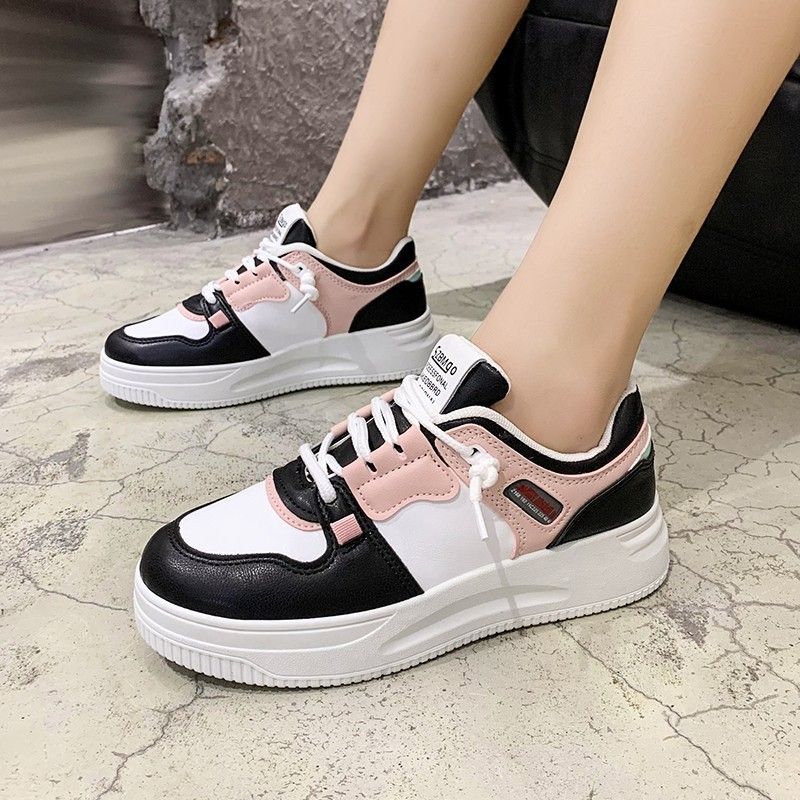 Women's PU artificial leather shoes ladies running shoes students white shoes girls board shoes athletic shoes flat fashion casual sports shoes