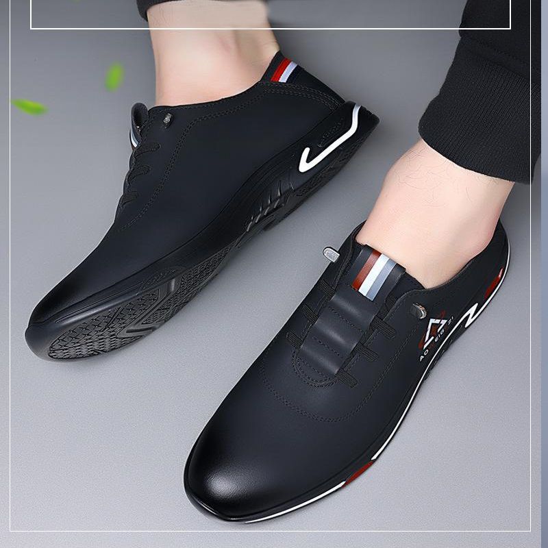 Size 41-44 Men's black PU Artificial leather shoes business casual shoes driving single shoes boys sports shoes fashion sneakers Oxfords