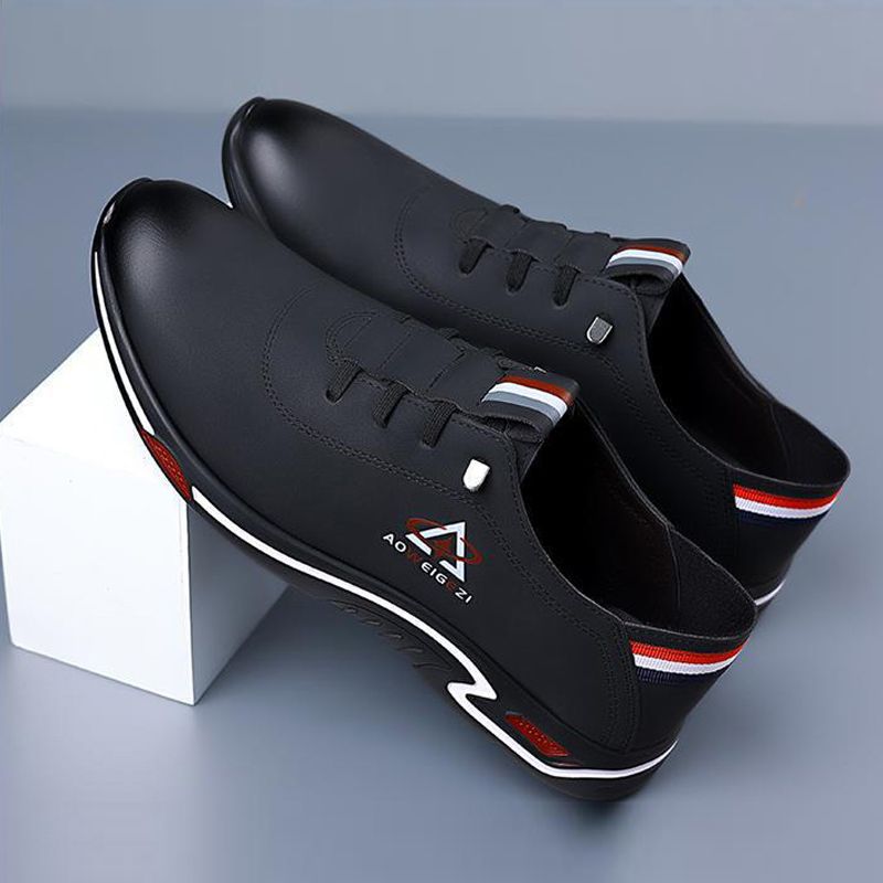 Size 41-44 Men's black PU Artificial leather shoes business casual shoes driving single shoes boys sports shoes fashion sneakers Oxfords