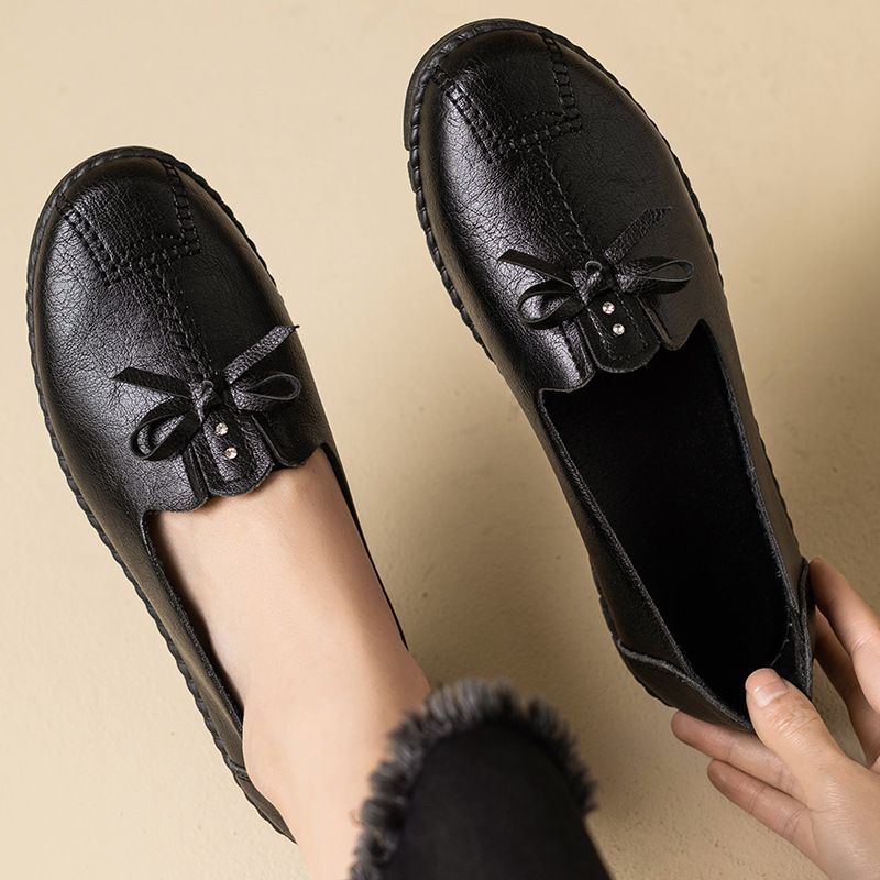 Women's PU leather single shoes Ladies artificial flat yoga gym students soft sole casual shoes girls bean shoes mom loafers