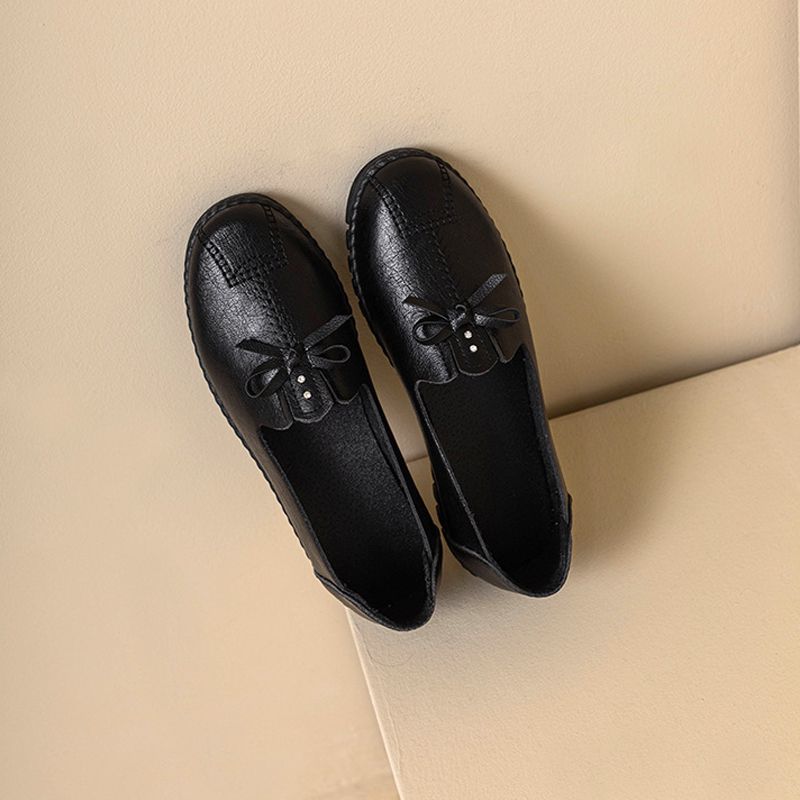 Women's PU leather single shoes Ladies artificial flat yoga gym students soft sole casual shoes girls bean shoes mom loafers