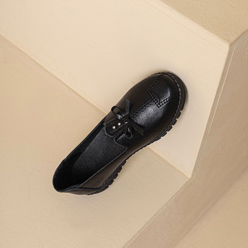 Women's PU leather single shoes Ladies artificial flat yoga gym students soft sole casual shoes girls bean shoes mom loafers