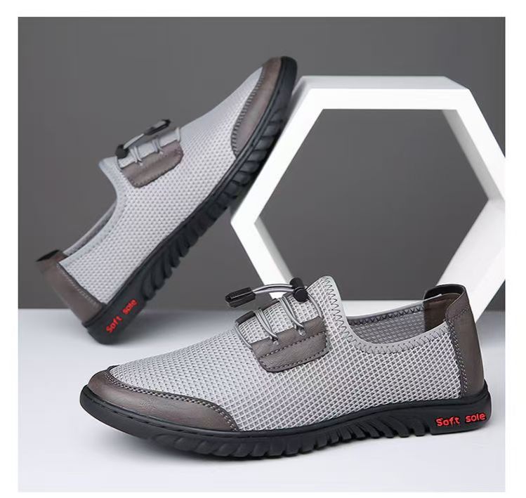 Baldur Men's mesh casual shoes sneakers slip-on dad shoes soft soled cloth shoes boy's hollow out sandal fashion single shoes sports running shoes grey  +brown