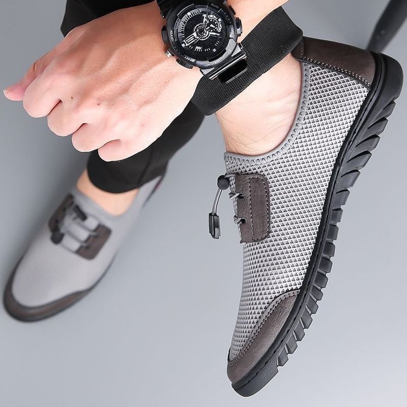 Baldur Men's mesh casual shoes sneakers slip-on dad shoes soft soled cloth shoes boy's hollow out sandal fashion single shoes sports running shoes grey  +brown