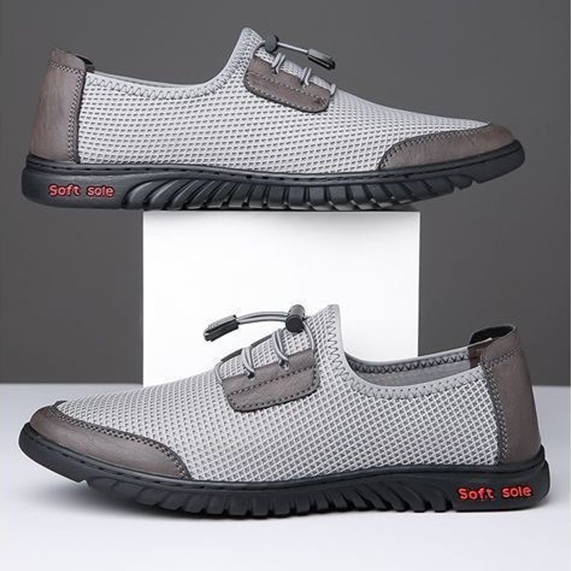 Baldur Men's mesh casual shoes sneakers slip-on dad shoes soft soled cloth shoes boy's hollow out sandal fashion single shoes sports running shoes grey  +brown
