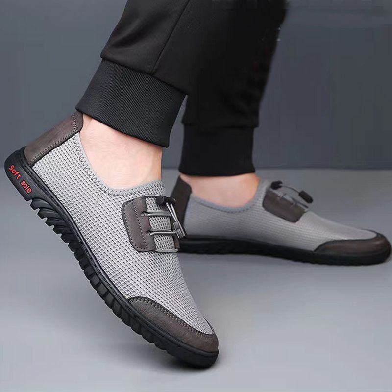 Baldur Men's mesh casual shoes sneakers slip-on dad shoes soft soled cloth shoes boy's hollow out sandal fashion single shoes sports running shoes grey  +brown