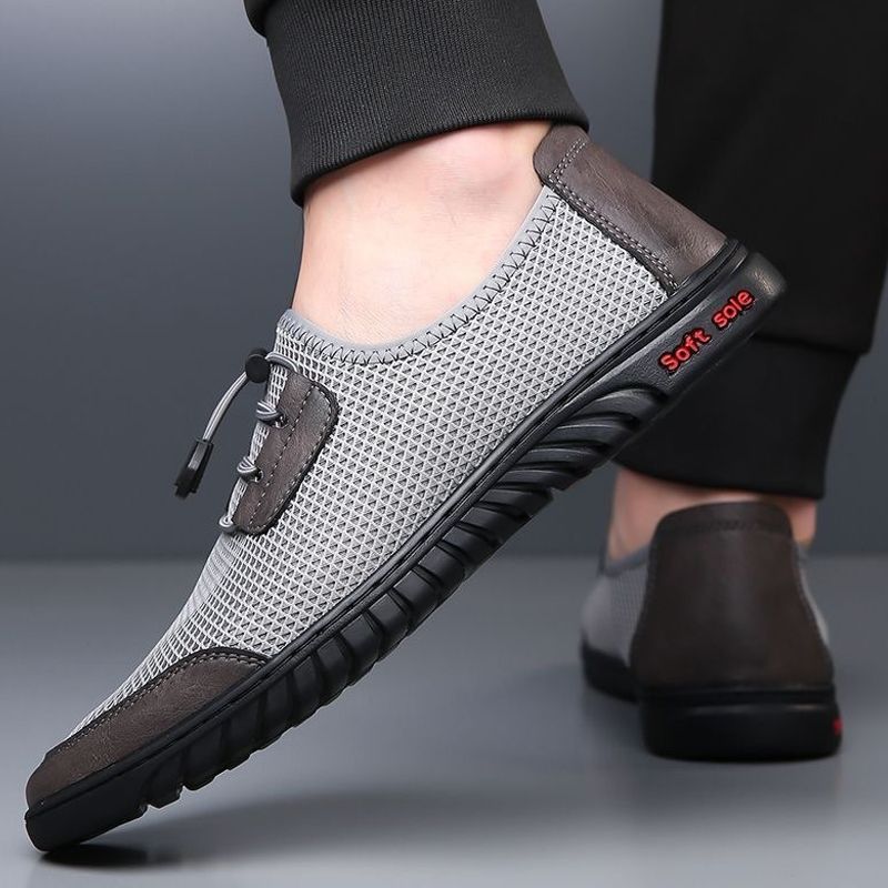 Baldur Men's mesh casual shoes sneakers slip-on dad shoes soft soled cloth shoes boy's hollow out sandal fashion single shoes sports running shoes grey  +brown