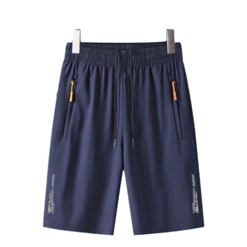 Baldur 2PC black+blue Men's thin ice silk five-point pants students  quick-drying casual shorts father's outerwear loose straight leg pants boys sports trousers beach Pants