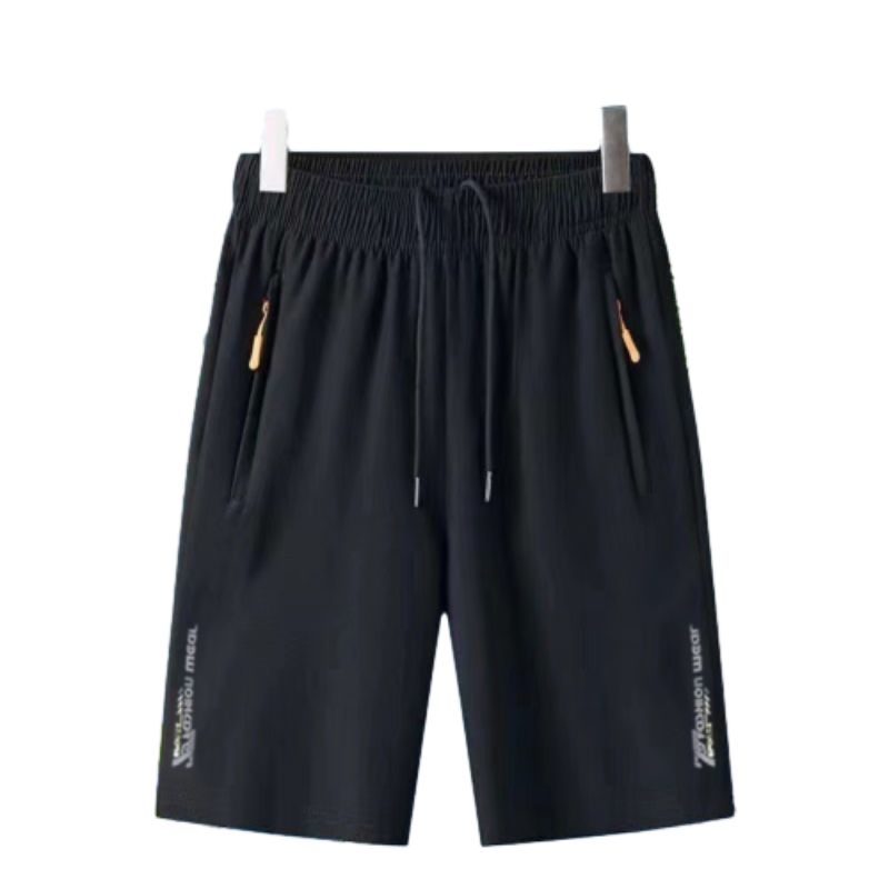 Baldur 2PC black+blue Men's thin ice silk five-point pants students  quick-drying casual shorts father's outerwear loose straight leg pants boys sports trousers beach Pants