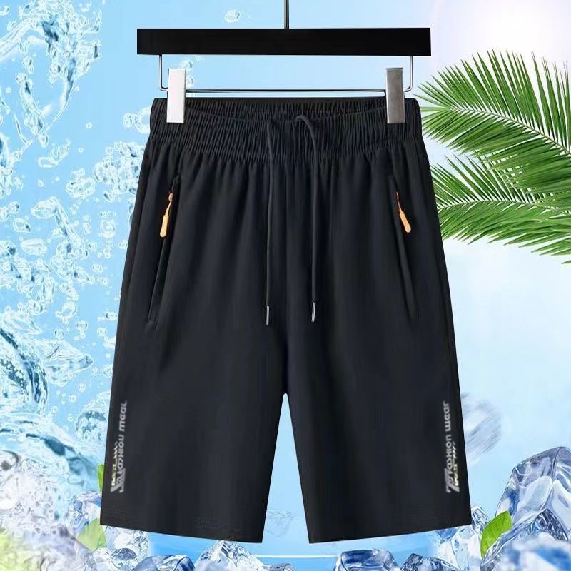 Baldur 2PC black+blue Men's thin ice silk five-point pants students  quick-drying casual shorts father's outerwear loose straight leg pants boys sports trousers beach Pants