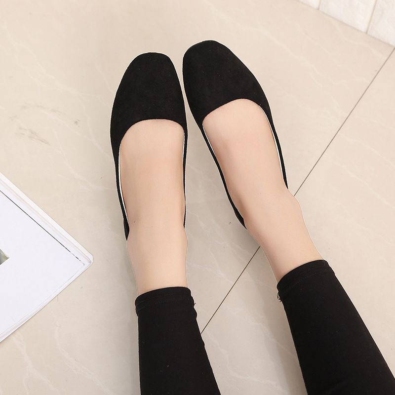 Size 38-43 women's suede shoes Girls Loafers ladies' Shoes Ballerinas and Flats students Non Slip Sole black shoes