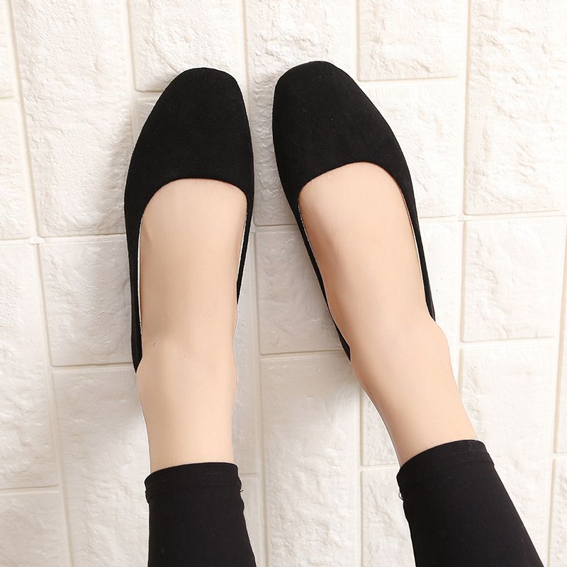 Size 38-43 women's suede shoes Girls Loafers ladies' Shoes Ballerinas and Flats students Non Slip Sole black shoes
