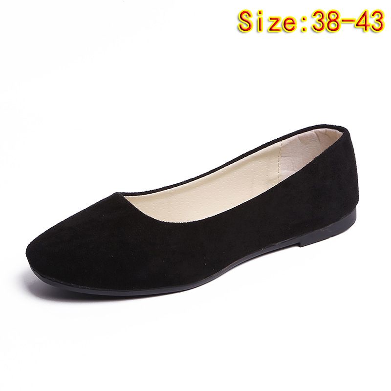 Size 38-43 women's suede shoes Girls Loafers ladies' Shoes Ballerinas and Flats students Non Slip Sole black shoes