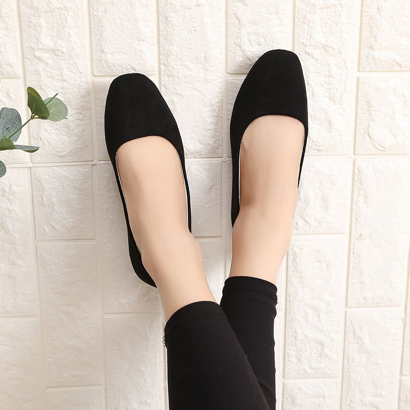 Size 38-43 women's suede shoes Girls Loafers ladies' Shoes Ballerinas and Flats students Non Slip Sole black shoes