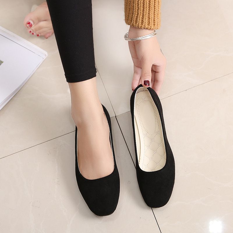 Size 38-43 women's suede shoes Girls Loafers ladies' Shoes Ballerinas and Flats students Non Slip Sole black shoes