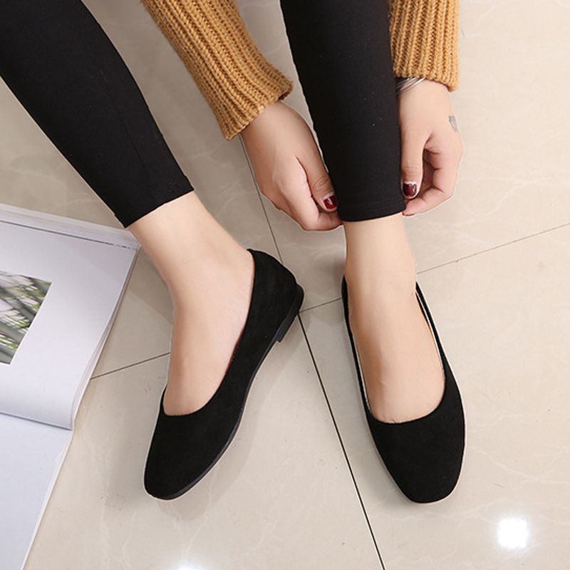 Size 38-43 women's suede shoes Girls Loafers ladies' Shoes Ballerinas and Flats students Non Slip Sole black shoes