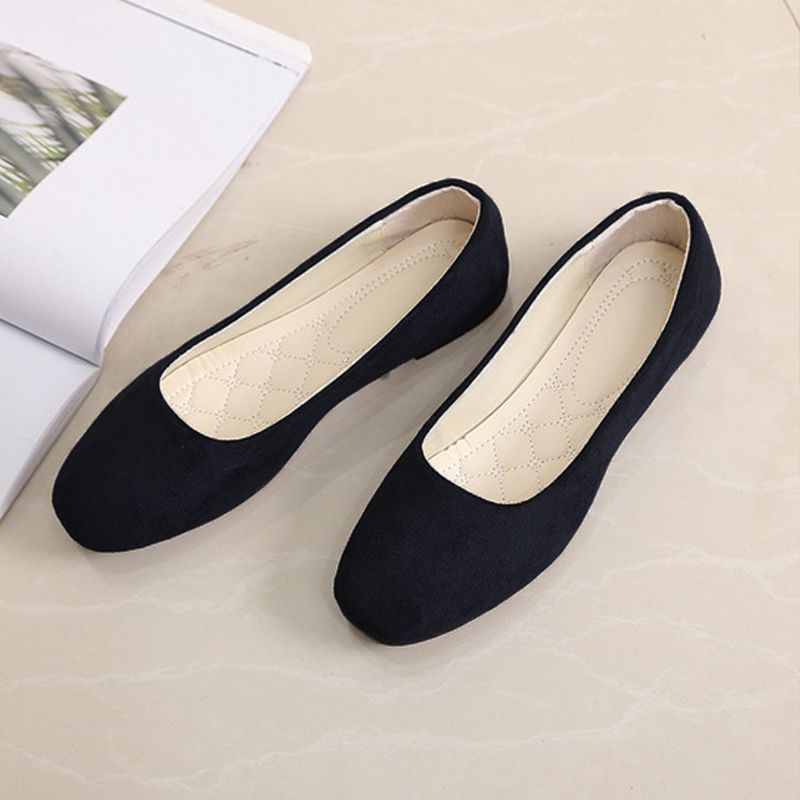 Size 38-43 women's suede shoes Girls Loafers ladies' Shoes Ballerinas and Flats students Non Slip Sole black shoes