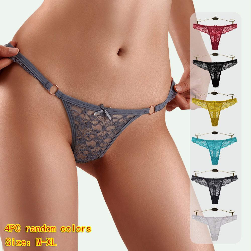 4 PCS  Women's low-rise panties solid color thong Girls Invisible briefs underwear clothing Ladies super soft Hollow out lace Lingerie