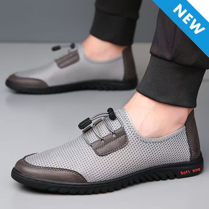 Baldur Men's mesh casual shoes sneakers slip-on dad shoes soft soled cloth shoes boy's hollow out sandal fashion single shoes sports running shoes grey  +brown