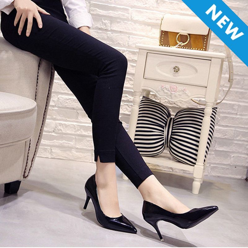 Baldur size 38-42 women's PU artificial leather pointed-toe shoes girls shallow mouth single heels ladies fashion high heels work high-heeled shoes