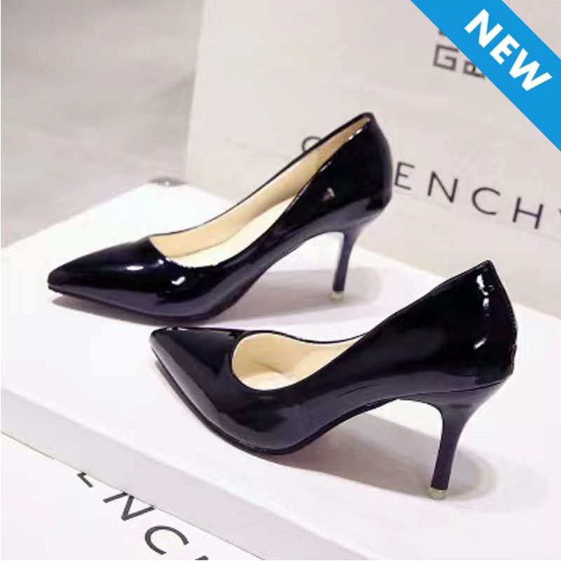 Baldur size 38-42 women's PU artificial leather pointed-toe shoes girls shallow mouth single heels ladies fashion high heels work high-heeled shoes