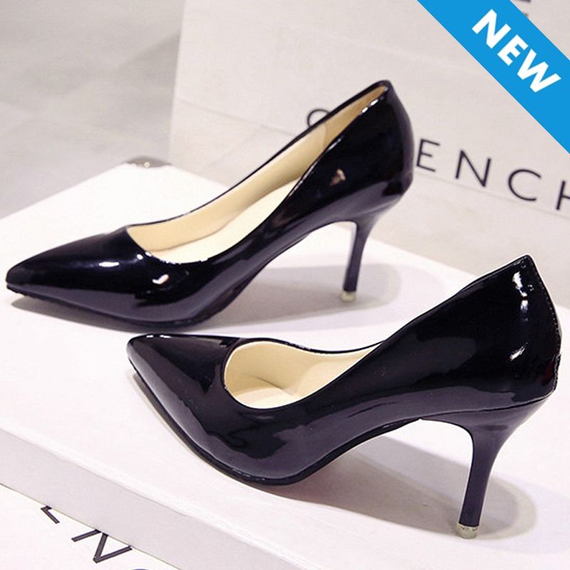 Baldur size 38-42 women's PU artificial leather pointed-toe shoes girls shallow mouth single heels ladies fashion high heels work high-heeled shoes