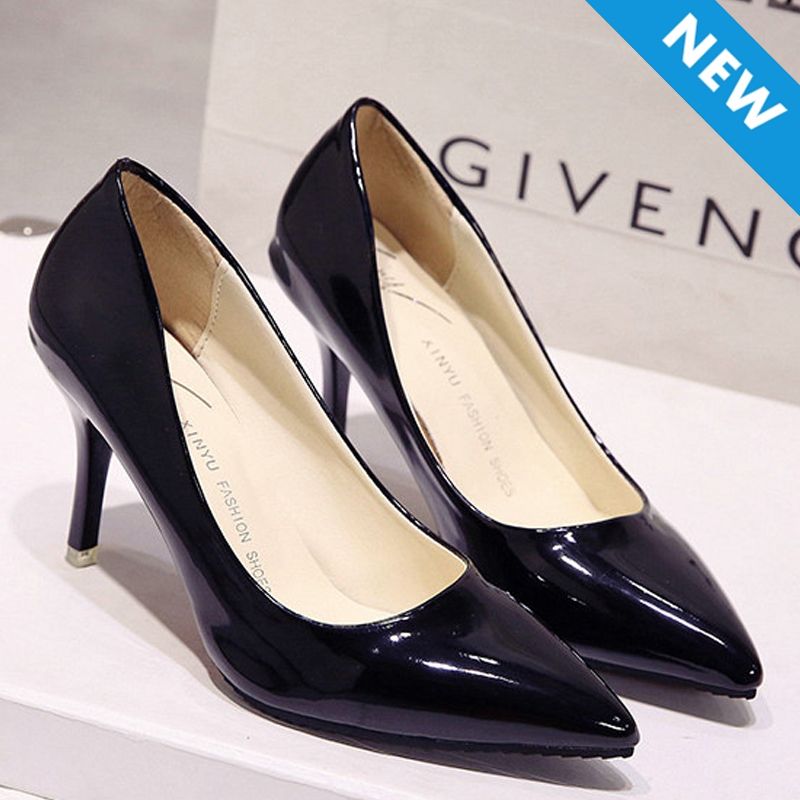 Baldur size 38-42 women's PU artificial leather pointed-toe shoes girls shallow mouth single heels ladies fashion high heels work high-heeled shoes
