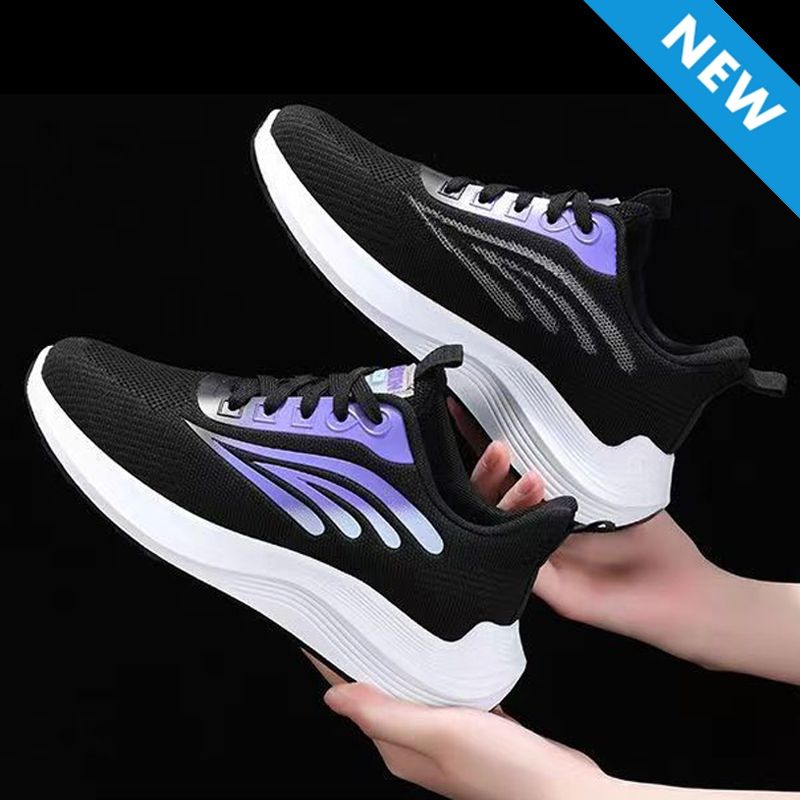 Baldur women's lace-up sports sneakers ladies athletic casual running shoes students soft soled shoes girls flats sports Black shoes