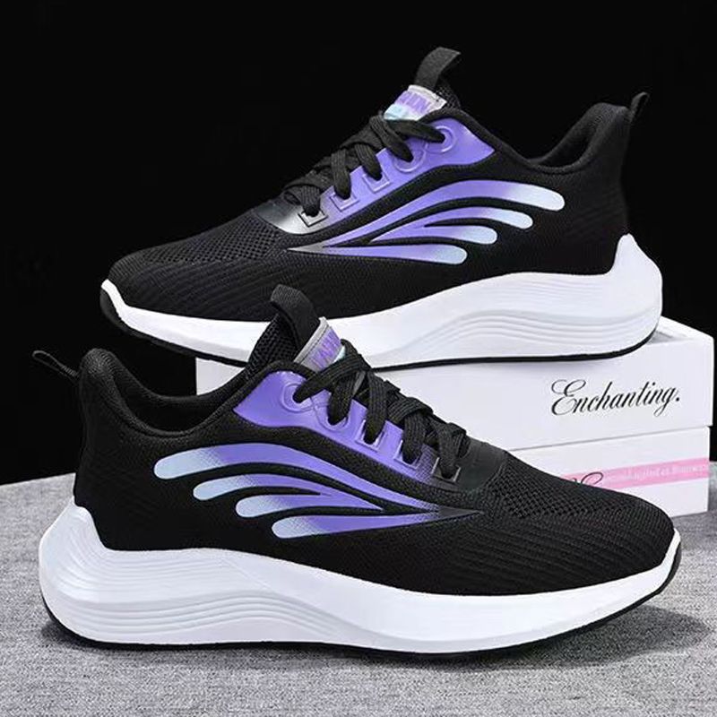 Baldur women's lace-up sports sneakers ladies athletic casual running shoes students soft soled shoes girls flats sports Black shoes