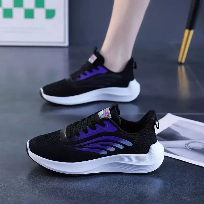 Baldur women's lace-up sports sneakers ladies athletic casual running shoes students soft soled shoes girls flats sports Black shoes