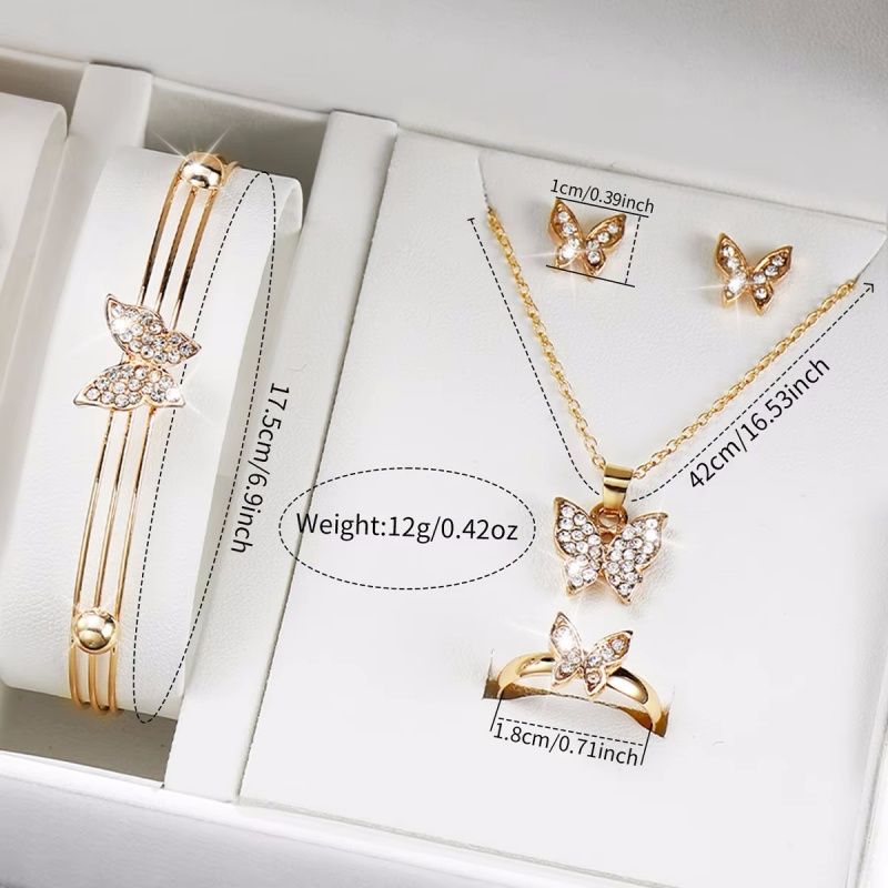 6PCS/Set Fashion Women's Watch Gold Steel Band Quartz Watches Butterfly Jewelry Set