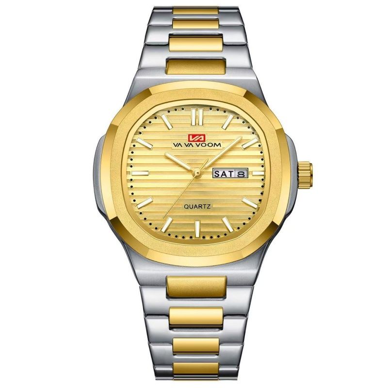 Luxury Men Watch Top Brand Classic Business Style Stainless Steel Dual Calendar Quartz Movement Wrist Watch For Men
