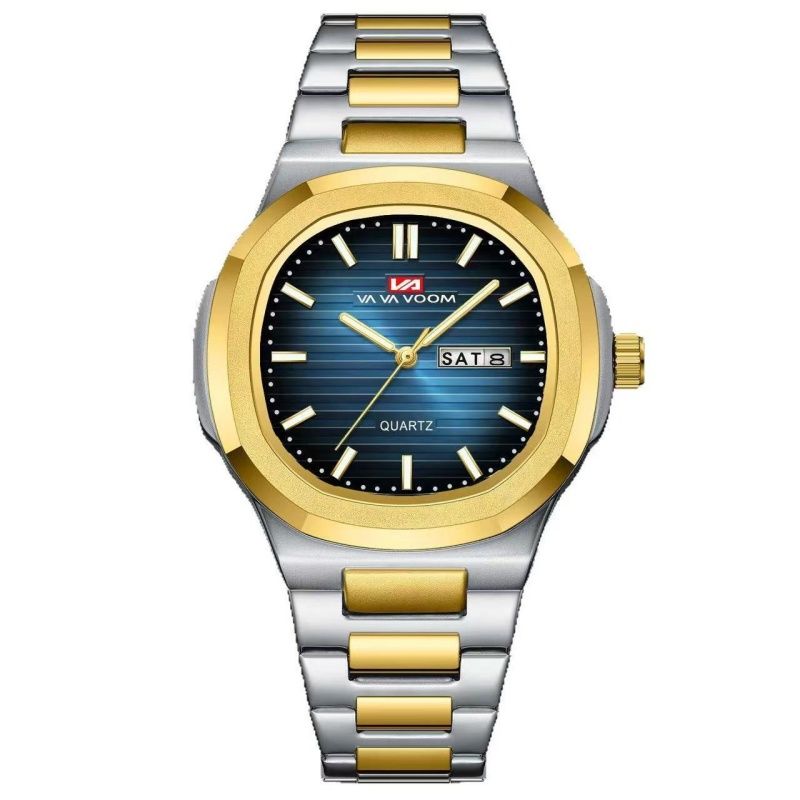Luxury Men Watch Top Brand Classic Business Style Stainless Steel Dual Calendar Quartz Movement Wrist Watch For Men