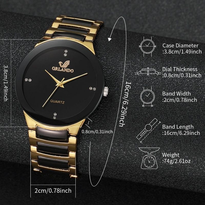 4PCS/Set Couple's Watches Fashion Rhinestone Women Quartz Watch Stainless Steel Band Men Wristwatches Bracelets Set