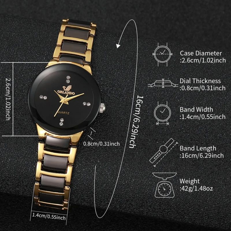 4PCS/Set Couple's Watches Fashion Rhinestone Women Quartz Watch Stainless Steel Band Men Wristwatches Bracelets Set