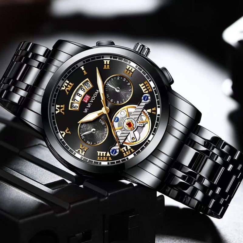 Stainless Steel Tourbillon Non-automatic Mechanical Multi-functional Business Watch With Luminous And Waterproof Features For Men
