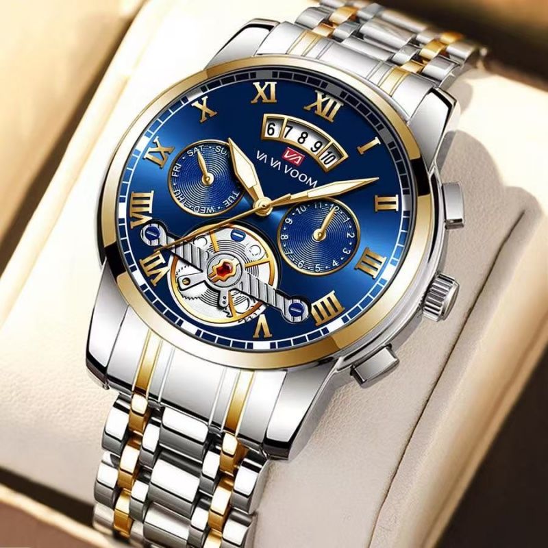 Stainless Steel Tourbillon Non-automatic Mechanical Multi-functional Business Watch With Luminous And Waterproof Features For Men