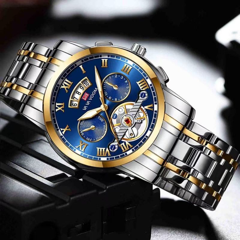 Stainless Steel Tourbillon Non-automatic Mechanical Multi-functional Business Watch With Luminous And Waterproof Features For Men
